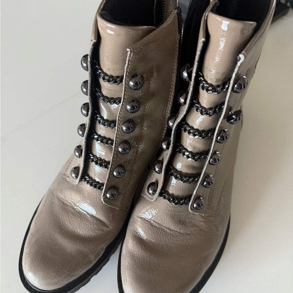 Women's Glossy Taupe Combat Boots